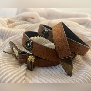 Joan & David Suede Leather Western Belt Size M Brown Vintage Brass Hardware